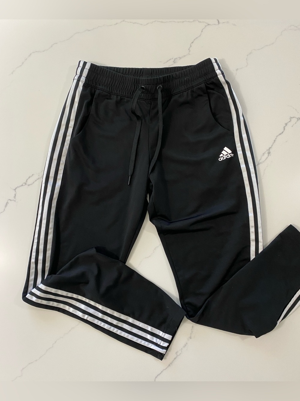 adidas Women’s Black 3 Stripe Tack Pants Small Ankle Zip Joggers